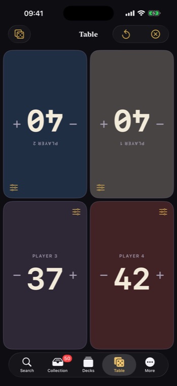 Table: four-player life counter